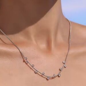 Silver Dainty Zirconia Snake Chain Necklace